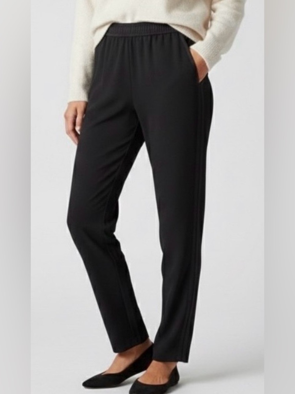 Sanctuary Black Elastic Waist Pants Satin Trim Size XS